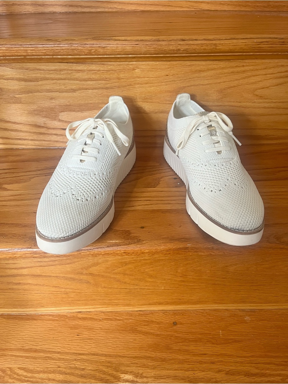 Women’s Knit Lace-Up Casual Shoes - Cream